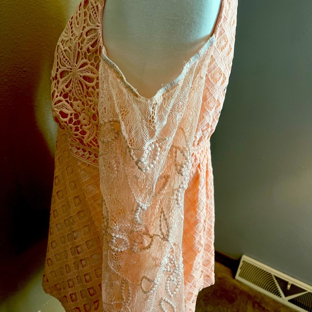 Venus Top size M Coral crochet boho lace deigned top cold shoulder semi sheer
